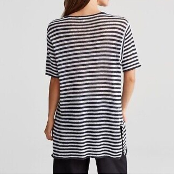 Eileen Fisher Graphite Organic Linen Knit Stripe Round Neck Tunic size Large - Picture 4 of 10